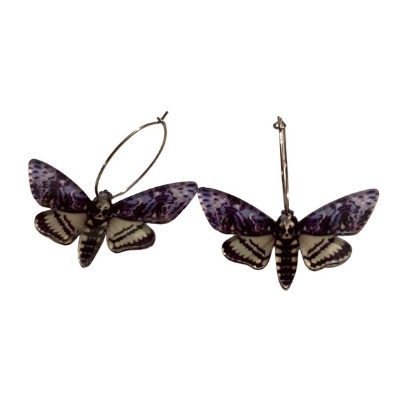 Death Head Moth Earrings Silver Tone Hoop Earrings Gothic Jewelry - Picture 1 of 1